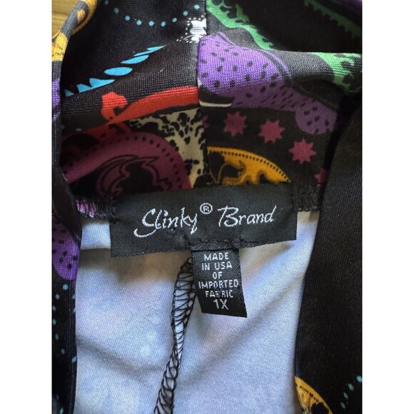 Slinky Brand Lightweight Cardigan Women Size 1X Open Front Stretch Colorful Art - Picture 3 of 10